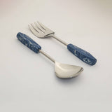 Load image into Gallery viewer, Set of 2 stainless stone with blue stone salad server