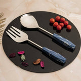 Load image into Gallery viewer, Set of 2 stainless stone with blue stone salad server
