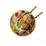 Load image into Gallery viewer, Tropical paradise print wooden salad bowl with 2 servers