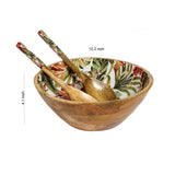 Load image into Gallery viewer, Tropical paradise print wooden salad bowl with 2 servers