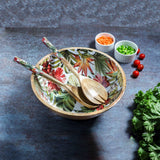 Load image into Gallery viewer, Tropical paradise print wooden salad bowl with 2 servers