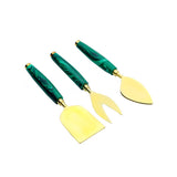 Load image into Gallery viewer, Green marble set of 3 stainless steel cheese servers