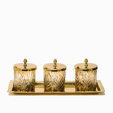 Load image into Gallery viewer, Set of 3 sparkle glass jars with brass tray
