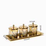 Load image into Gallery viewer, Set of 3 sparkle glass jars with brass tray