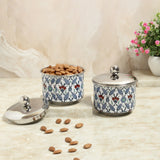 Load image into Gallery viewer, Blue ornamental Iznik set of 2 storage jars.