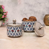Load image into Gallery viewer, Blue ornamental Iznik set of 2 storage jars.