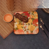 Load image into Gallery viewer, Vintage garden square metal platter with wooden dip bowl