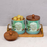 Load image into Gallery viewer, Morbagh set of 2 storage jars with wooden tray