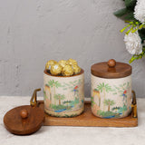 Load image into Gallery viewer, Dancing in the dusk set of 2 storage jars with wooden tray