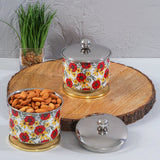 Load image into Gallery viewer, Scarlet blooms print stainless steel storage jars set of 2