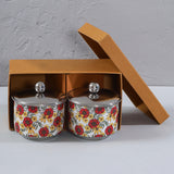 Load image into Gallery viewer, Scarlet blooms print stainless steel storage jars set of 2