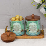 Load image into Gallery viewer, Morbagh set of 2 storage jars with wooden tray