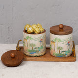 Load image into Gallery viewer, Dancing in the dusk set of 2 storage jars with wooden tray