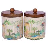 Load image into Gallery viewer, Dancing in the dusk set of 2 storage jars with wooden tray