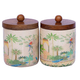 Load image into Gallery viewer, Dancing in the dusk set of 2 storage jars with wooden tray